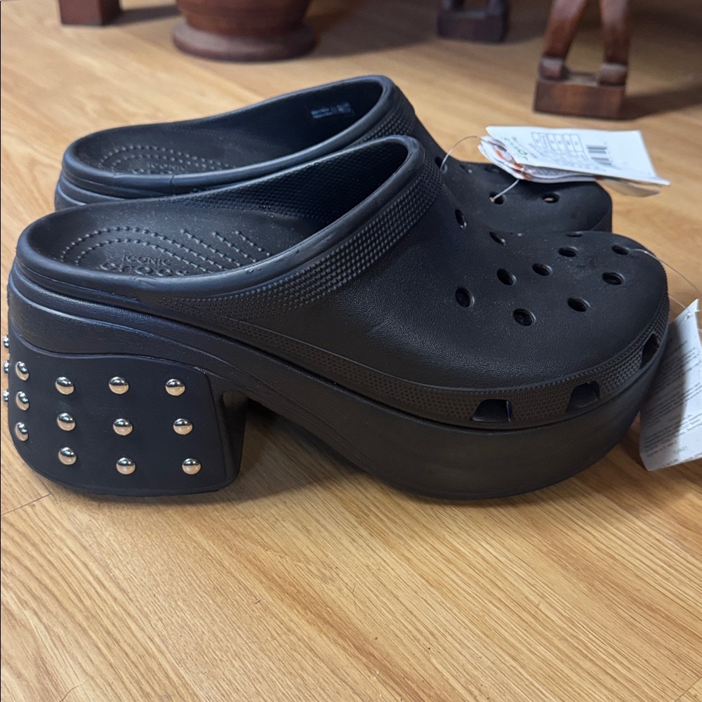 CROCS women’s 12 men’s 10 Black Studded Platform Mules NEW siren studded clog - Picture 10 of 10